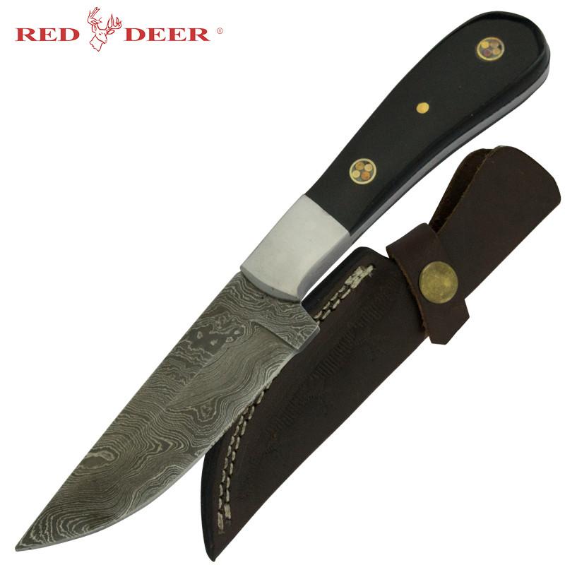 Red Deer Damascus Pheasant Hunter Buffalo Horn Handle Knife